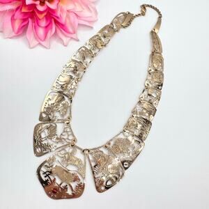 Vintage Wild Bryde Mammals Necklace Nature Animals Statement Gold Tone 20”